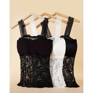 New 3pcs Lace Camisoles Black & White With Chest Pads Stretchy Tank Tops Womens